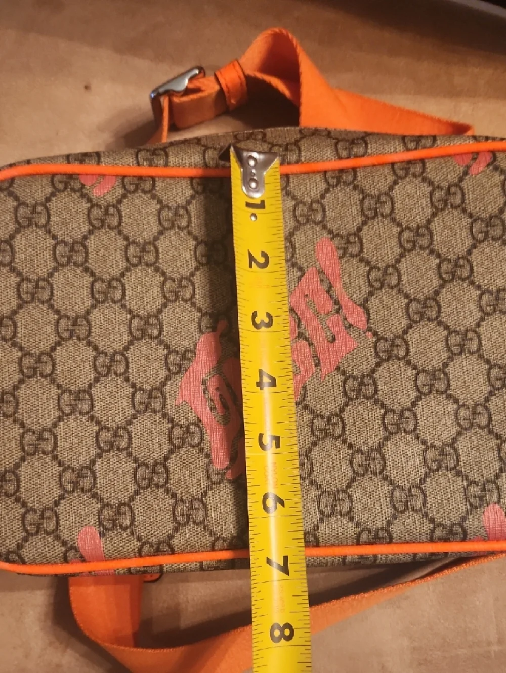 Inspired By Desiner Brown Supreme Crossbody with Orange Accents - Picture 11 of 16